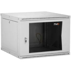 Настенный разборный шкаф TLK 19", 6U, стеклянная дверь, Ш600хВ303хГ350мм, 1 пара монтажных направляющих, серый