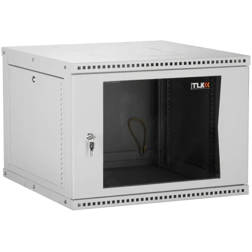 Настенный разборный шкаф TLK 19", 6U, стеклянная дверь, Ш600хВ303хГ350мм, 1 пара монтажных направляющих, серый