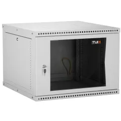 Настенный разборный шкаф TLK 19", 9U, стеклянная дверь, Ш600хВ436хГ450мм, 1 пара монтажных направляющих, серый