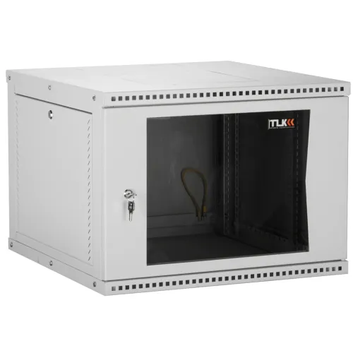Настенный разборный шкаф TLK 19", 9U, стеклянная дверь, Ш600хВ436хГ450мм, 1 пара монтажных направляющих, серый