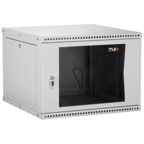 Настенный разборный шкаф TLK 19", 12U, стеклянная дверь, Ш600хВ569хГ450мм, 1 пара монтажных направляющих, серый