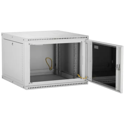Настенный разборный шкаф TLK 19", 12U, стеклянная дверь, Ш600хВ569хГ450мм, 1 пара монтажных направляющих, серый