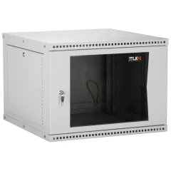 Настенный разборный шкаф TLK 19", 12U, стеклянная дверь, Ш600хВ569хГ600мм, 2 пары монтажных направляющих, серый