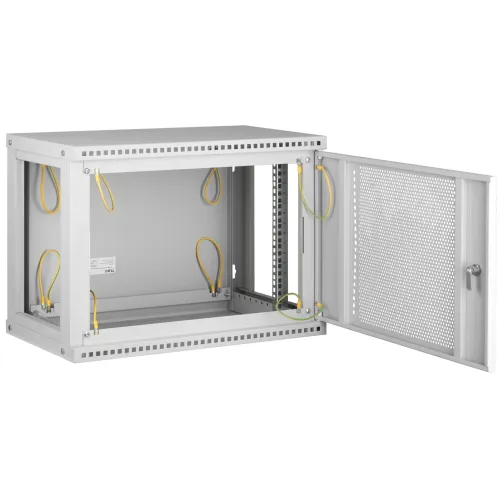 Настенный разборный шкаф TLK 19", 12U, перфорированная дверь, Ш600хВ569хГ600мм, 2 пары монтажных направляющих, серый