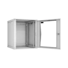 Настенный разборный шкаф TLK 19", 15U, стеклянная дверь, Ш600хВ703хГ600мм, 2 пары монтажных направляющих, серый
