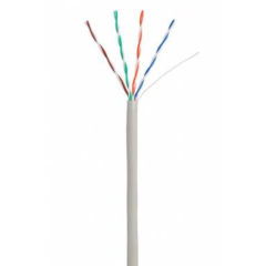 Кабель NETLAN U/UTP 4 пары, Кат.5e (Класс D), 100МГц, одножильный, BC (чистая медь), внутренний, PVC нг(B), серый, 305м