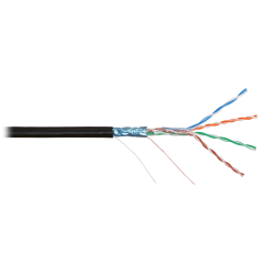 Кабель NIKOLAN F/UTP 4 пары, Кат.5e (Класс D), тест по ISO/IEC, 100МГц, одножильный, BC (чистая медь), 24AWG (0,50мм), внешний, PE до -60С, 305