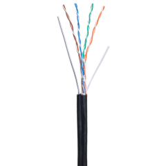 Кабель NETLAN U/UTP 4 пары, Кат.5e (Класс D), 100МГц, одножильный, BC (чистая медь), внешний, PE до -40C, с одножильным тросом, черный, 305м