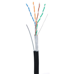 Кабель NETLAN F/UTP 4 пары, Кат.5e (Класс D), 100МГц, одножильный, BC (чистая медь), внешний, PE до -40C, с одножильным тросом, черный, 305м