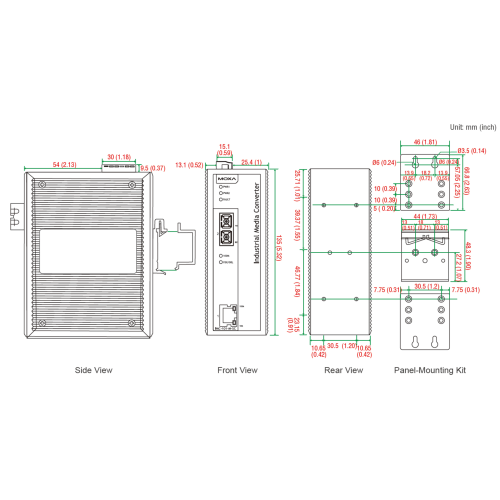 Медиаконвертер Ethernet 10/100BaseTX в 100BaseFX (одномодовое оптоволокно) в металлическом корпусе MOXA