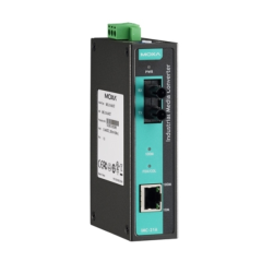 Медиаконвертер Ethernet 10/100BaseTX в 100BaseFX (многомодовое оптоволокно) в металлическом корпусе с расширенным диапазоном температур MOXA