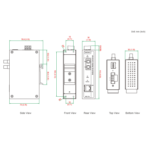 IMC-21A-S-SC Медиаконвертер Ethernet 10/100BaseTX в 100BaseFX (одномодовое оптоволокно) в металлическом корпусе MOXA