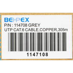 Кабель сетевой BHP-C6CU UTP 4 пары cat.6 solid 0.55мм Cu 305м серый