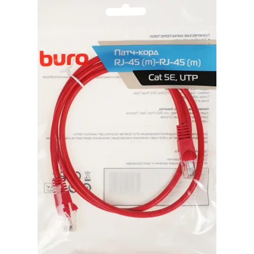 Патч-корд Buro UTP 4 пары cat.5E CCA molded 1м красный RJ-45 (m)-RJ-45 (m) (UTP-5E-1M-R)