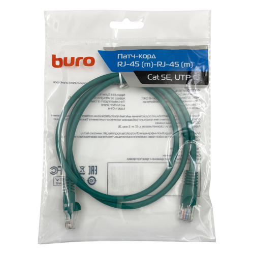 Патч-корд Buro UTP-5E-1M-GR UTP 4 пары cat.5E CCA molded 1м зеленый RJ-45 (m)-RJ-45 (m)