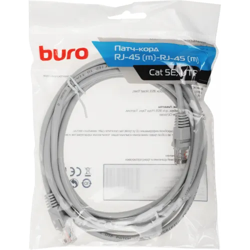 Патч-корд Buro UTP-5E-3M-G UTP 4 пары cat.5E CCA molded 3м серый RJ-45 (m)-RJ-45 (m)