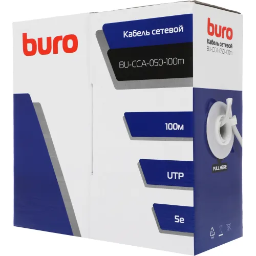 Кабель сетевой Buro BU-CCA-050-100m UTP 4 пары cat.5E solid 0.50мм CCA 100м серый