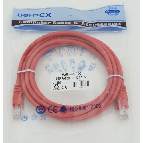 Патч-корд cat.5E molded 3м красный RJ-45 (m)-RJ-45 (m)