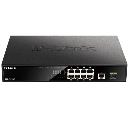 Коммутатор D-Link DGS-1010MP/A1A 9x1Гбит/с 1SFP 8PoE 125W неуправляемый