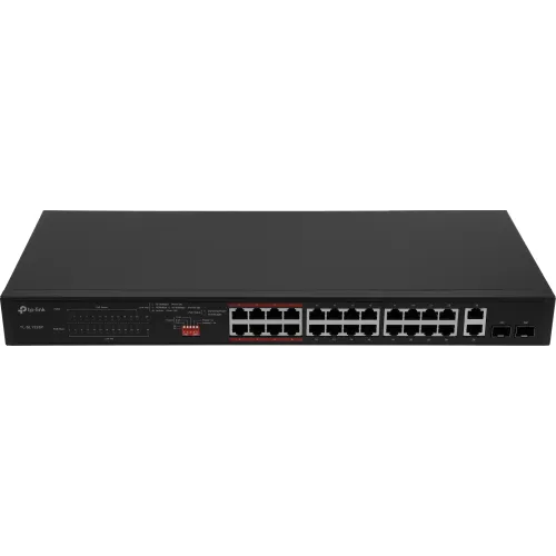 Коммутатор TP-Link TL-SL1226P (L2) 24x100Мбит/с 2x1Гбит/с 2xКомбо(1000BASE-T/SFP) 24PoE+ 250W неуправляемый