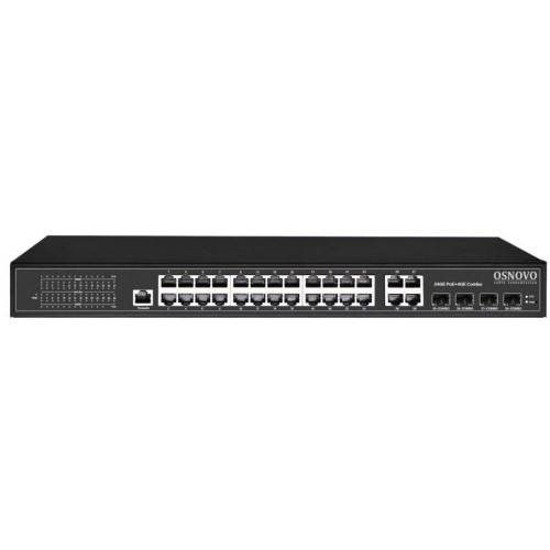 Коммутатор Osnovo SW-8244/L(400W) (L2+) 28x1Гбит/с 4xКомбо(1000BASE-T/SFP) 24PoE+ 400W управляемый