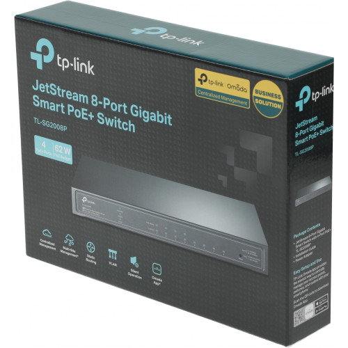 Коммутатор TP-Link JetStream SG2008P (L2) 8x1Гбит/с 4PoE+ 62W управляемый