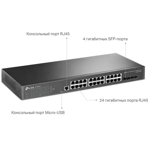 Коммутатор TP-Link JetStream SG3428 (L2+) 24x1Гбит/с 4SFP управляемый