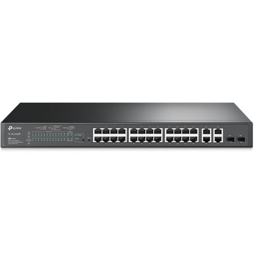 Коммутатор TP-Link SL2428P (L2) 24x100Мбит/с 4x1Гбит/с 2xКомбо(1000BASE-T/SFP) 24PoE+ 250W управляемый