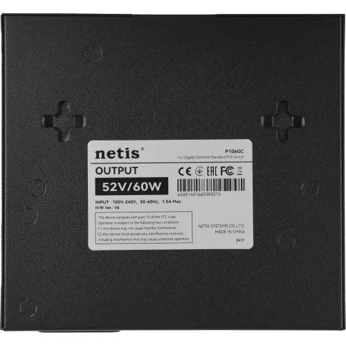 Коммутатор Netis P106GC (L2) 5x1Гбит/с 1SFP 4PoE 60W неуправляемый