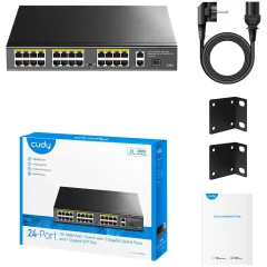 Коммутатор Cudy FS1026PS1 (L2) 24x100Мбит/с 2x1Гбит/с 1SFP 24PoE 24PoE+ 300W неуправляемый