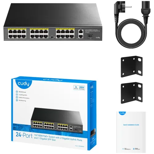 Коммутатор Cudy FS1026PS1 (L2) 24x100Мбит/с 2x1Гбит/с 1SFP 24PoE 24PoE+ 300W неуправляемый
