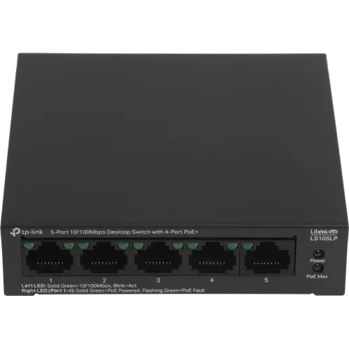Коммутатор TP-Link LS105LP (L2) 5x100Мбит/с 4PoE 41W неуправляемый