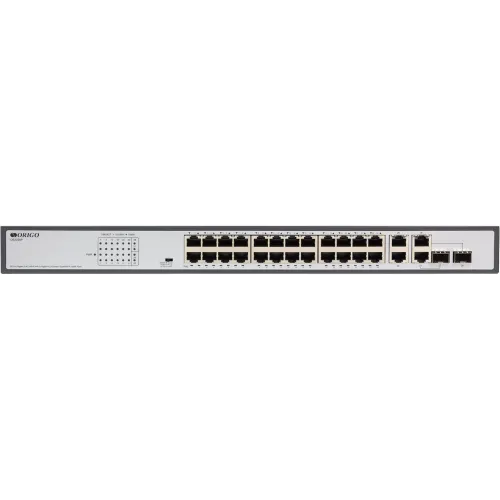 Коммутатор Origo OS2228P/370W OS2228P/370W/A1A 28x1Гбит/с 2xКомбо(1000BASE-T/SFP) 2SFP 24PoE+ 370W неуправляемый