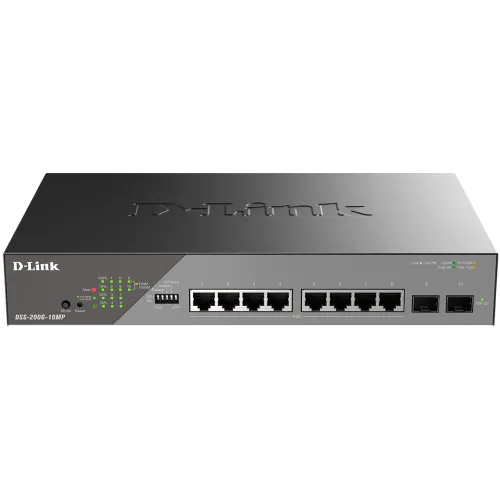 Коммутатор D-Link DSS-200G-10MP/A1A (L2) 8x1Гбит/с 2SFP 8PoE+ 130W настраиваемый