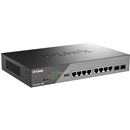 Коммутатор D-Link DSS-200G-10MP/A1A (L2) 8x1Гбит/с 2SFP 8PoE+ 130W настраиваемый