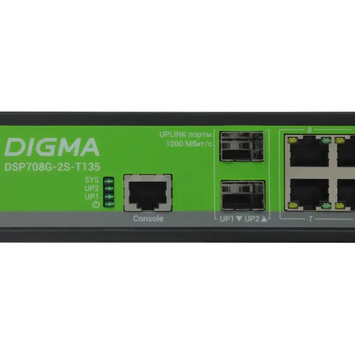 Коммутатор Digma DSP708G-2S-T135 (L2+) 8x1Гбит/с 2SFP 8PoE 8PoE+ 135W управляемый
