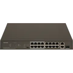 Коммутатор Tenda TEF1118P-16-150W (L2) 16x100Мбит/с 2x1Гбит/с 1SFP 16PoE 130W неуправляемый