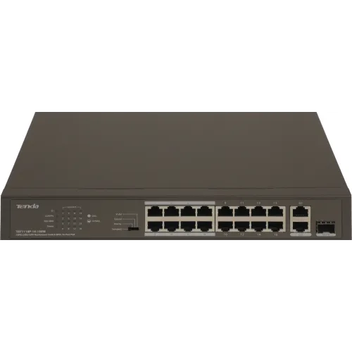 Коммутатор Tenda TEF1118P-16-150W (L2) 16x100Мбит/с 2x1Гбит/с 1SFP 16PoE 130W неуправляемый