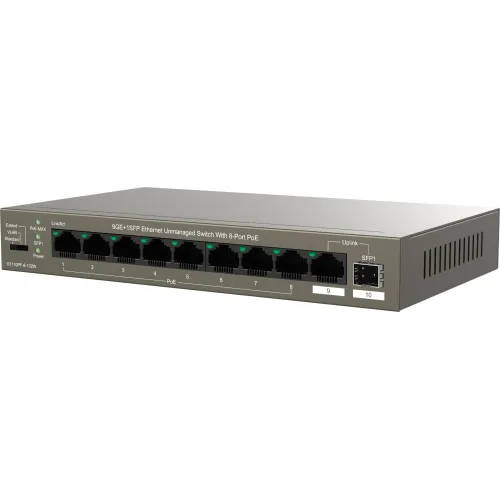 Коммутатор IP-Com G1110PF-8-102W (L2) 9x1Гбит/с 1xКомбо(1000BASE-T/SFP) 1SFP 8PoE 92W неуправляемый