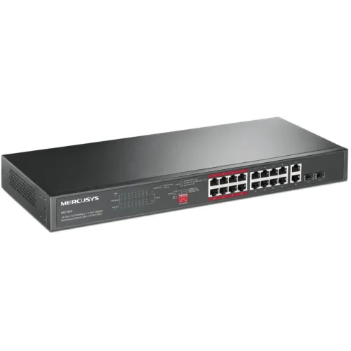 Коммутатор Mercusys MS118CP (L2) 16x100Мбит/с 2x1Гбит/с 2xКомбо(1000BASE-T/SFP) 16PoE+ 190W неуправляемый