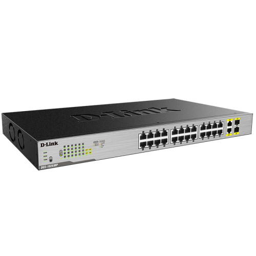 Коммутатор D-Link DGS-1026MP 24x1Гбит/с 2xКомбо(1000BASE-T/SFP) 24PoE 370W неуправляемый