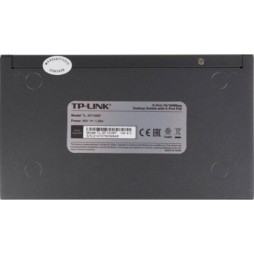 Коммутатор TP-Link TL-SF1008P (L2) 8x100Мбит/с 4PoE 57W неуправляемый