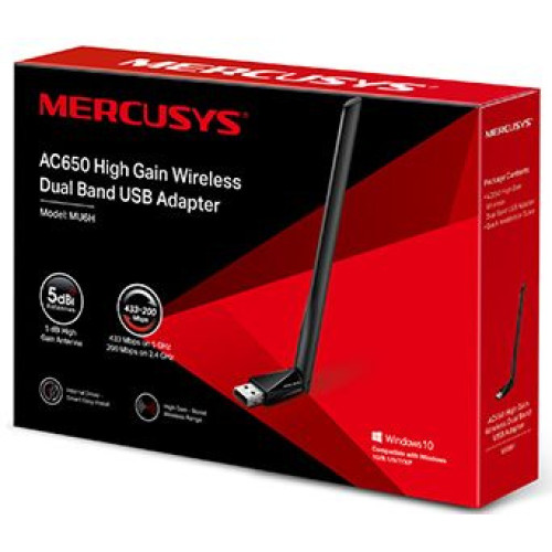 Сетевой адаптер Wi-Fi Mercusys MU6H AC650 USB 2.0 (ант.внеш.несъем.) 1ант.