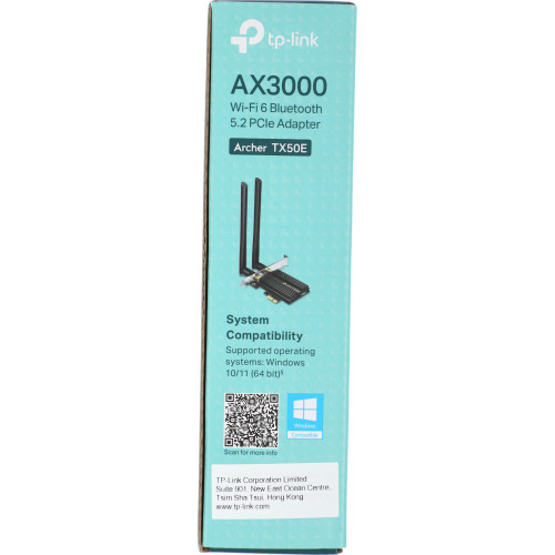 Сетевой адаптер Wi-Fi + Bluetooth TP-Link Archer TX50E AX3000 PCI Express (ант.внеш.несъем.) 2ант.