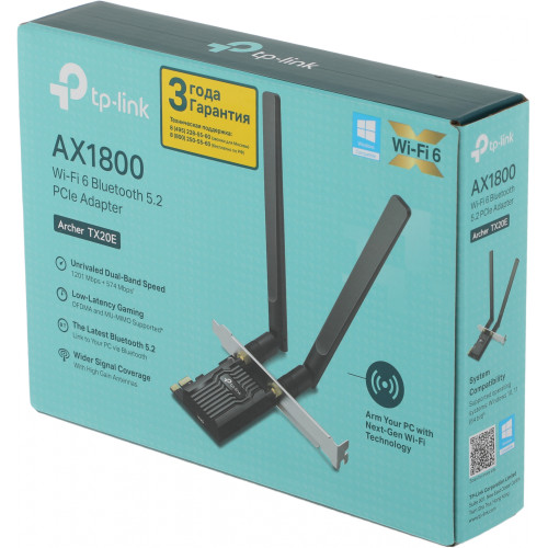 Сетевой адаптер Wi-Fi + Bluetooth TP-Link Archer TX20E AX1800 PCI Express (ант.внеш.съем) 2ант.