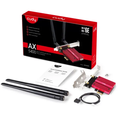 Сетевой адаптер Wi-Fi + Bluetooth Cudy WE3000S АХ5400 PCI Express (ант.внеш.съем) 2ант.