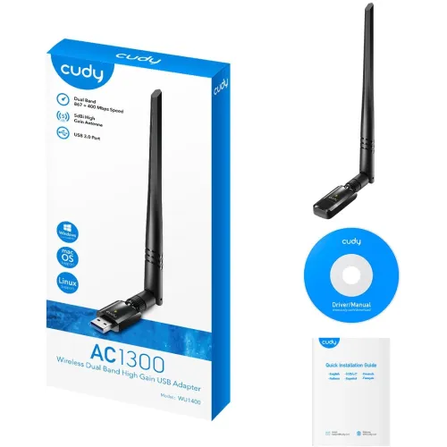 Сетевой адаптер Wi-Fi Cudy WU1400 AC1300 USB 3.0 (ант.внеш.несъем.) 1ант.