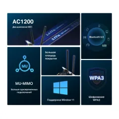 Сетевой адаптер Wi-Fi + Bluetooth Mercusys MA30E AC1200 PCI Express (ант.внеш.несъем.) 2ант.