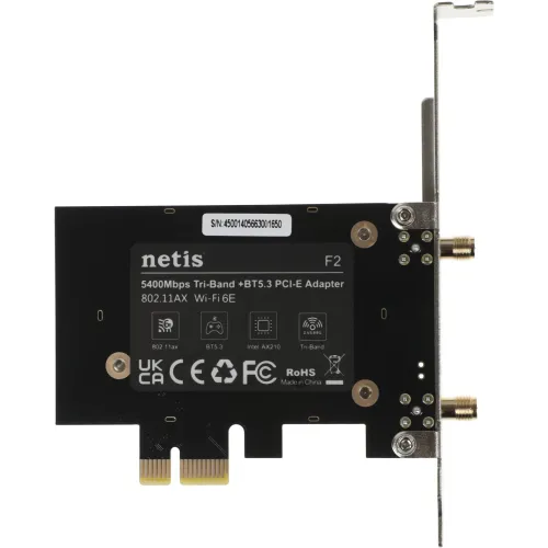 Сетевой адаптер Wi-Fi + Bluetooth Netis F2 АХ5400 PCI Express (ант.внеш.съем) 2ант.