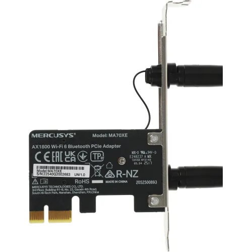 Сетевой адаптер Wi-Fi + Bluetooth Mercusys MA70XE AX1800 PCI Express (ант.внеш.несъем.) 2ант.